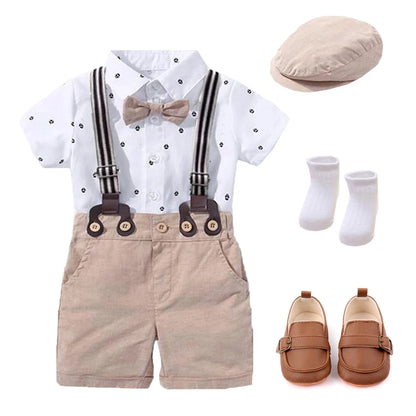 Hot Baby Boy Clothing Suit Newborn Handsome Romper Bow Set Birthday Festival Gift Jumpsuit Hat Toddler Boys Wedding Outfit Dress