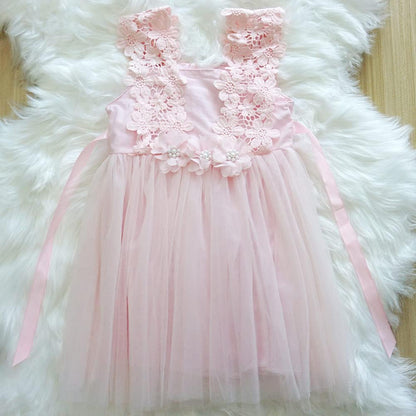 Baby Girl Flower Lace Dress Elegant Princess Toddler Tulle Dress for Wedding Birthday Party.