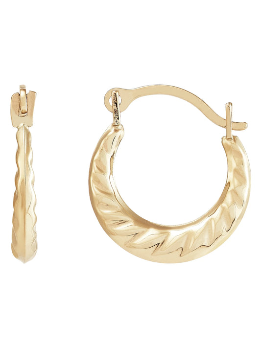 10K Yellow Gold Polished round Swirl Hoop Earrings