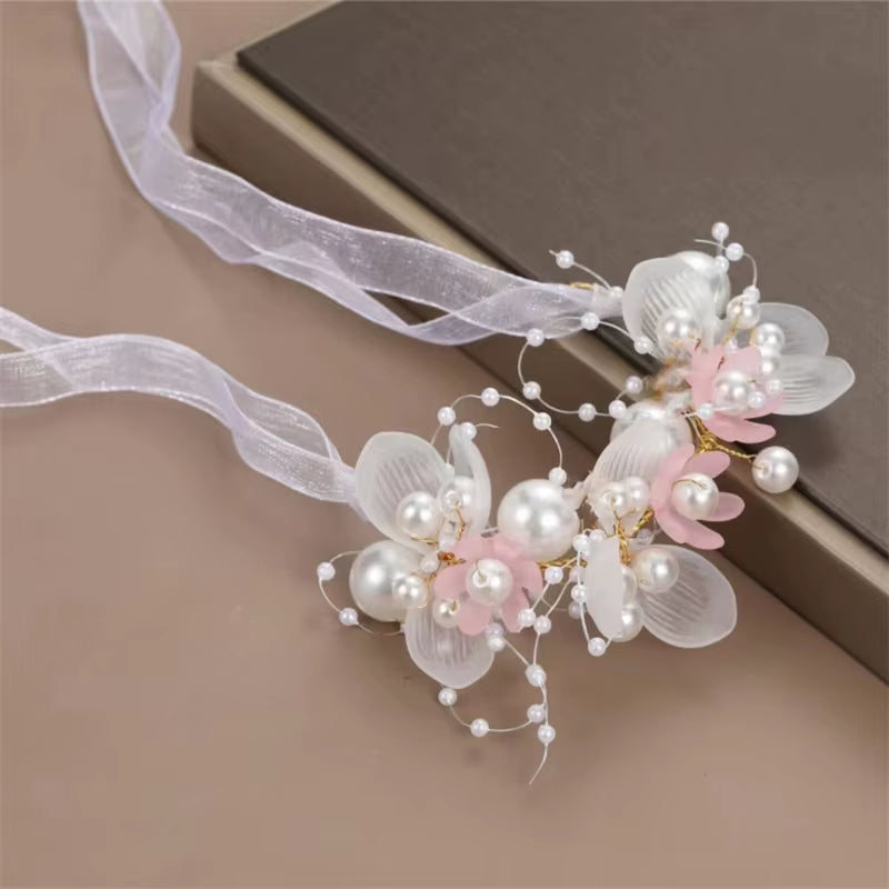 Spring Bohemian Girls Bridal Pearl Hair Headdress Flower Wreath Bride Garland Head Hoop Headbands Hair Jewelry Children Gifts