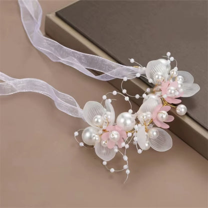 Spring Bohemian Girls Bridal Pearl Hair Headdress Flower Wreath Bride Garland Head Hoop Headbands Hair Jewelry Children Gifts