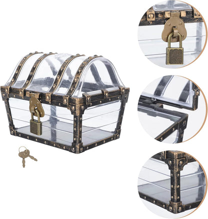 Pirate Treasure Case with Lock Transparent Pirate Jewelry Chest Gemstone Crystal Storage Box Rhinestone Container Toys for Children Girl