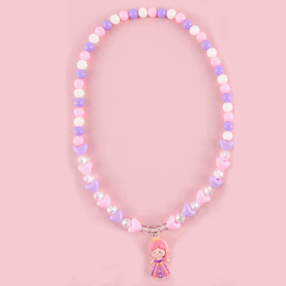 Cute Pendants Kids Necklace Candy Color Beaded Necklace Sweet Little Princess Cartoon Children Jewelry Wholesale