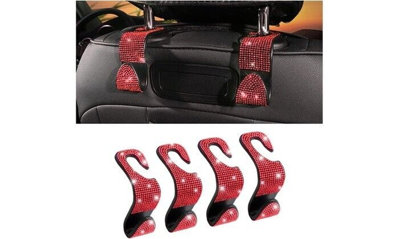 4PCS Bling Car Seat Back Headrest Hooks Hanger Holder Hook for Bag Purse-Red