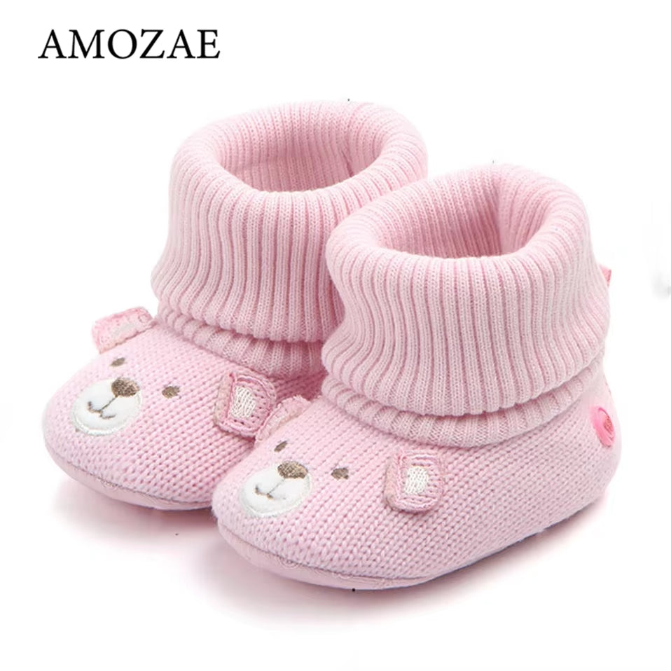 New Arrival Cartoon Autumn Winter Baby Cute Warm Shoes Lovely Babies Boots Soft Bear Walkers Knitted Soft Soles Booties