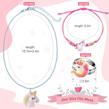 Kids Jewelry for Little Girls, Unicorn Play Necklaces Rings Bracelets Set for To