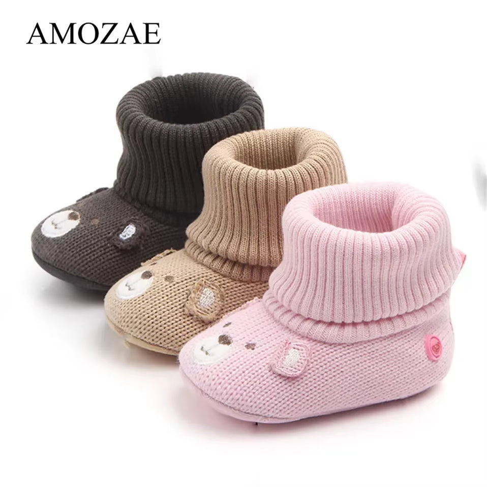 New Arrival Cartoon Autumn Winter Baby Cute Warm Shoes Lovely Babies Boots Soft Bear Walkers Knitted Soft Soles Booties