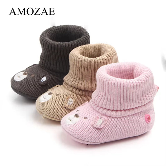 New Arrival Cartoon Autumn Winter Baby Cute Warm Shoes Lovely Babies Boots Soft Bear Walkers Knitted Soft Soles Booties