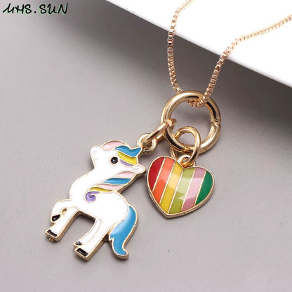 DIY Cute Baby Kids Cartoon Unicorn Pendant Necklace Fashion Girls Charms Chain Necklace Children Jewelry for Party Gift