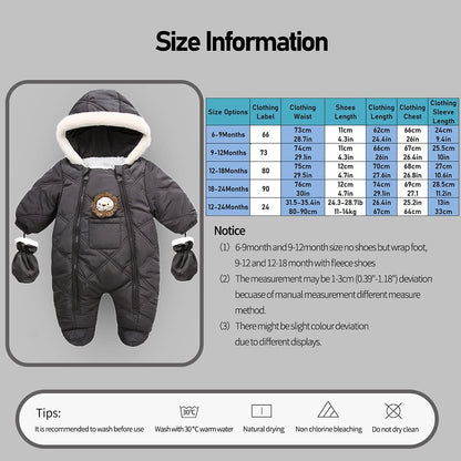 Baby Winter Snowsuit Warm Zipper Onesie Some Fur Hooded Coat with Mittens Shoes