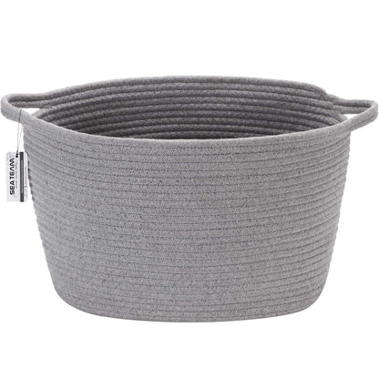 Oval Cotton Rope Woven Storage Basket with Handles, Diaper Caddy, Nursery Nappies Organizer, Baby Shower Basket for Kid'S Room, 14.2 X 9 X 11.4 Inches (Medium Size, Grey)