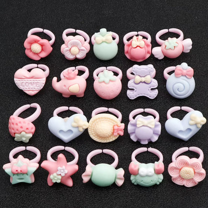 20Pc Love Cute Sweet Kids Rings Design Flower Animal Children Jewelry Fashion Multicolor Ring Girls Gifts Princess Suit Kinds