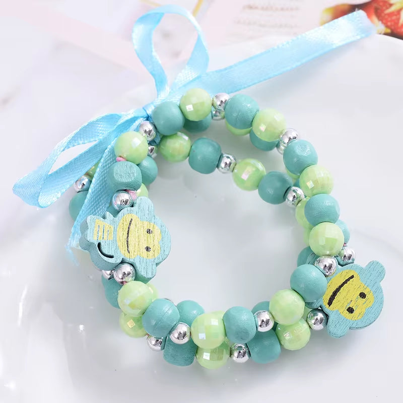 New Cute Cartoon Wooden Flower Animal Child Sweater Necklace Bracelet Girls Gifts Children Jewelry for Party Birthday Gifts