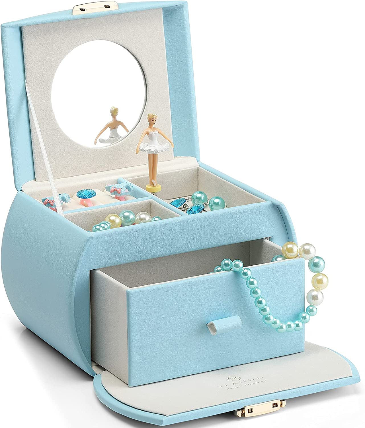 Kids Musical Jewelry Box for Girls with Drawer, Music Box with Ballerina and Stickers for Birthday Bedroom Decor, Gifts for Girls Kids Christmas Thanksgiving Gifts 2023 - Blue