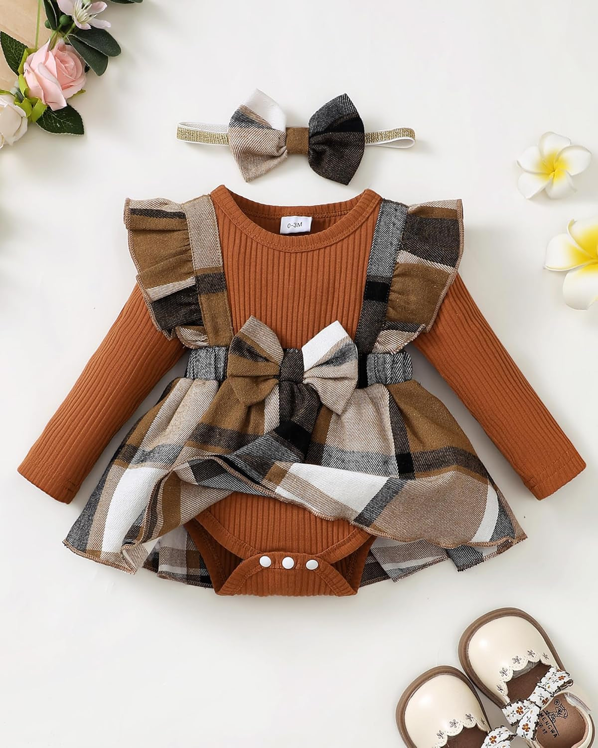 Baby Girl Winter Clothes Toddler Girl Spring Outfit Long Sleeve Ruffle Romper Suspender Skirt Headband Set