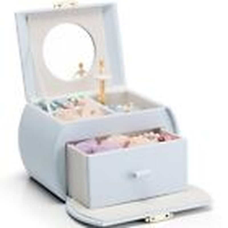 Kids Musical Jewelry Box for Girls with Drawer, Music Box with Light Blue