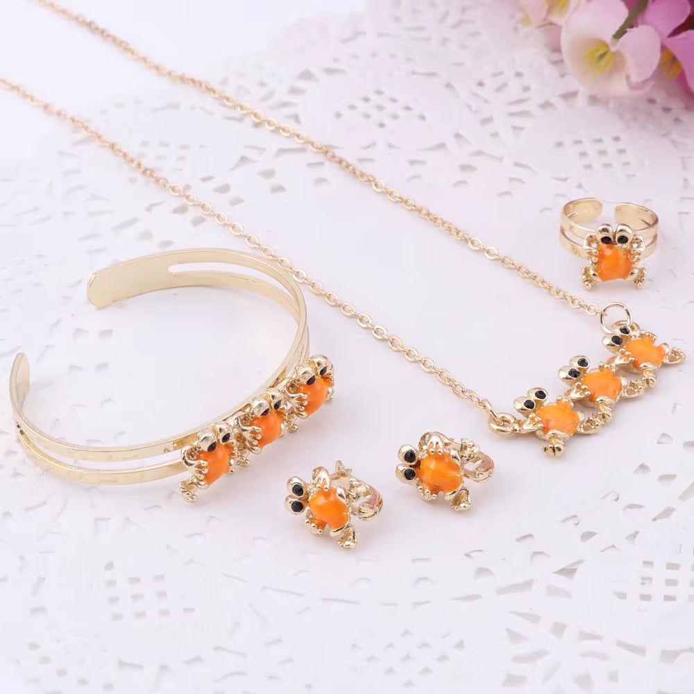 Gold-Color Baby Jewelry Set Gift Children Cute Jewelry Sets Kids Jewellery Ring Earring Bracelet Pendant Necklace