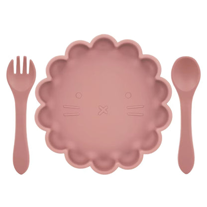 Hot Sale BPA Free Children'S Tableware Oval Lace Cute Food Plates Waterproof Bowl Plates Solid Color Spoon Fork Set Baby Stuff