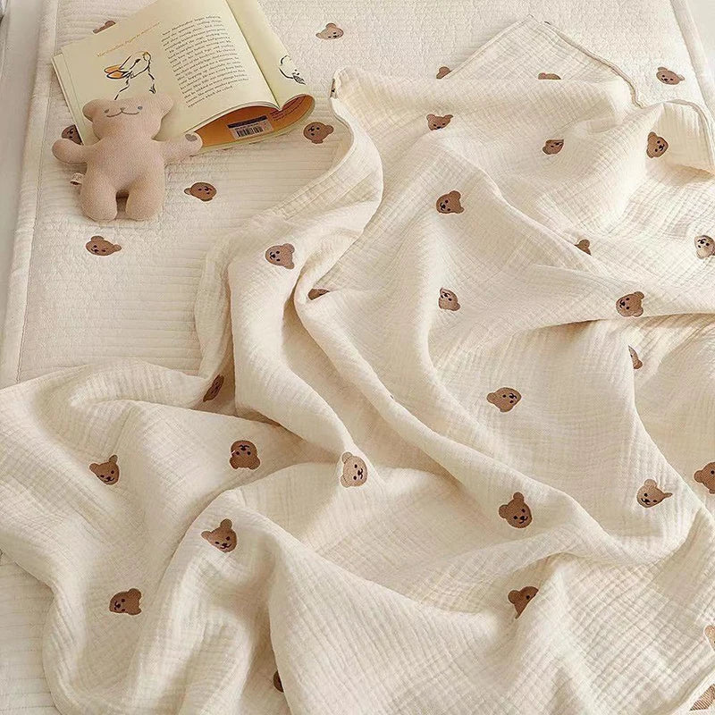 Ins Hot Newborn Baby Blanket Korean Bear Embroidery Kids Sleeping Blanket Cotton Bedding Accessories