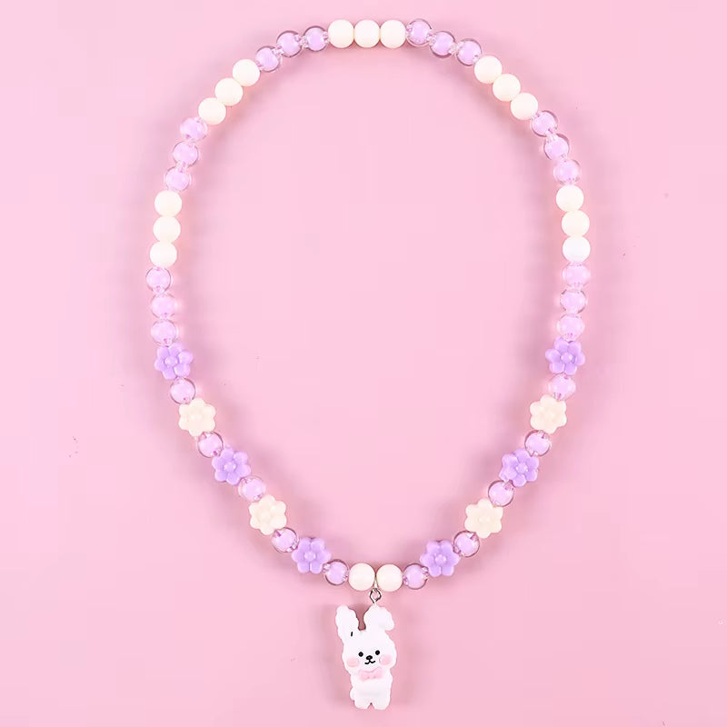 Cute Pendants Kids Necklace Candy Color Beaded Necklace Sweet Little Princess Cartoon Children Jewelry Wholesale