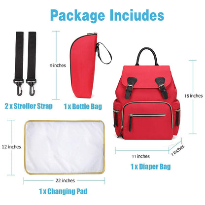 Diaper Backpack, Waterproof Nylon Baby Nappy Storage Bag (Red)