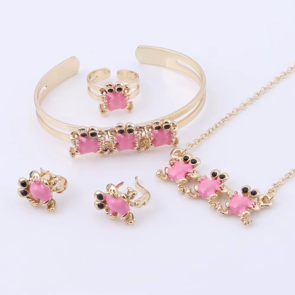 Gold-Color Baby Jewelry Set Gift Children Cute Jewelry Sets Kids Jewellery Ring Earring Bracelet Pendant Necklace