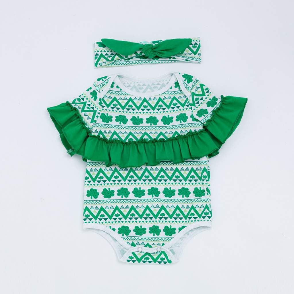 2PCS Clothes Set, 0-24 Months Newborn Baby Girls St. Patrick'S Day Romper +Pants+ Headband +Shoes 4PCS Outfits