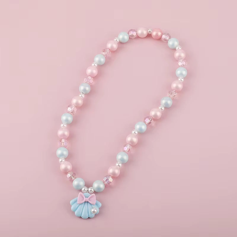 Cute Pendants Kids Necklace Candy Color Beaded Necklace Sweet Little Princess Cartoon Children Jewelry Wholesale