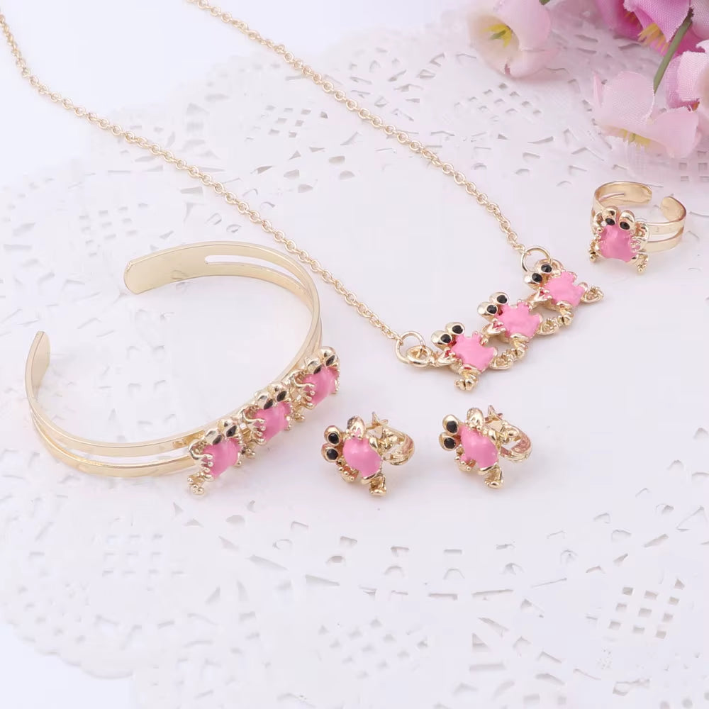 Gold-Color Baby Jewelry Set Gift Children Cute Jewelry Sets Kids Jewellery Ring Earring Bracelet Pendant Necklace