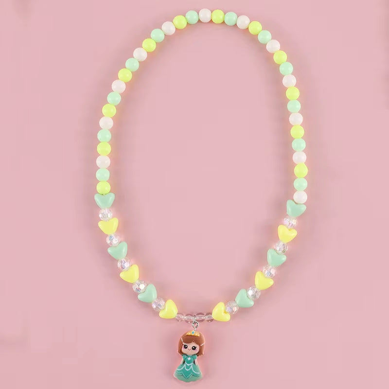 Cute Pendants Kids Necklace Candy Color Beaded Necklace Sweet Little Princess Cartoon Children Jewelry Wholesale