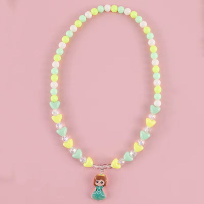 Cute Pendants Kids Necklace Candy Color Beaded Necklace Sweet Little Princess Cartoon Children Jewelry Wholesale