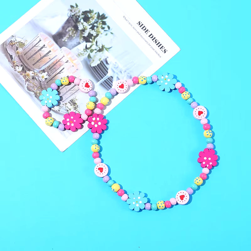 2Pcs/Set Fashion Natural Wood Beads Jewelry Cute Animal Pattern Necklace Bracelet for Party Jewelry Girl Birthday Gift