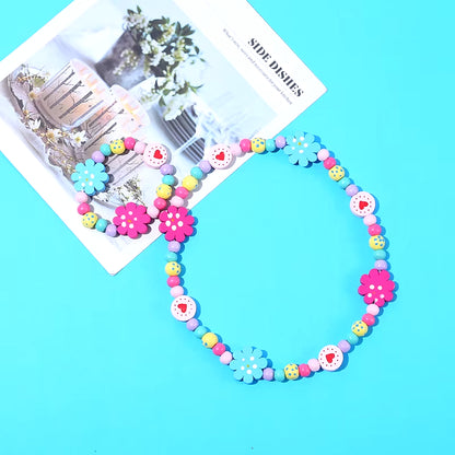 2Pcs/Set Fashion Natural Wood Beads Jewelry Cute Animal Pattern Necklace Bracelet for Party Jewelry Girl Birthday Gift