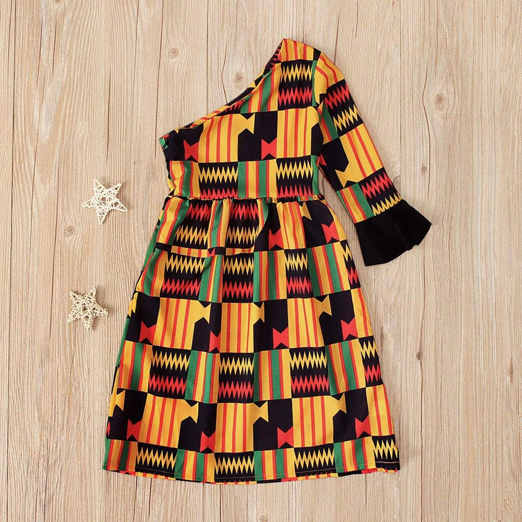 Little Girls Dashiki African Dresses,Toddler Baby Kids Ethnic Style Sloping Shoulder Party Dress Clothes