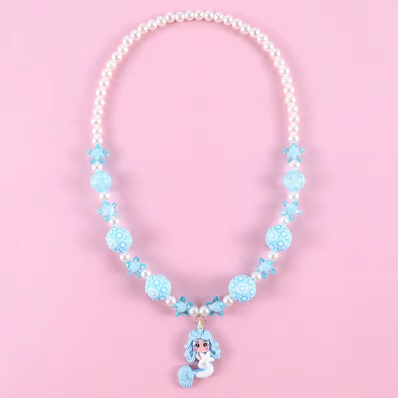 Cute Pendants Kids Necklace Candy Color Beaded Necklace Sweet Little Princess Cartoon Children Jewelry Wholesale