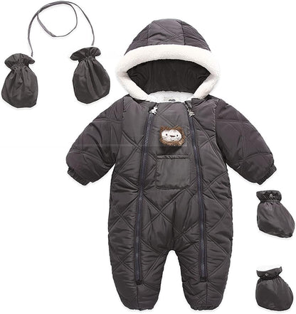 Baby Winter Snowsuit Warm Zipper Onesie Some Fur Hooded Coat with Mittens Shoes