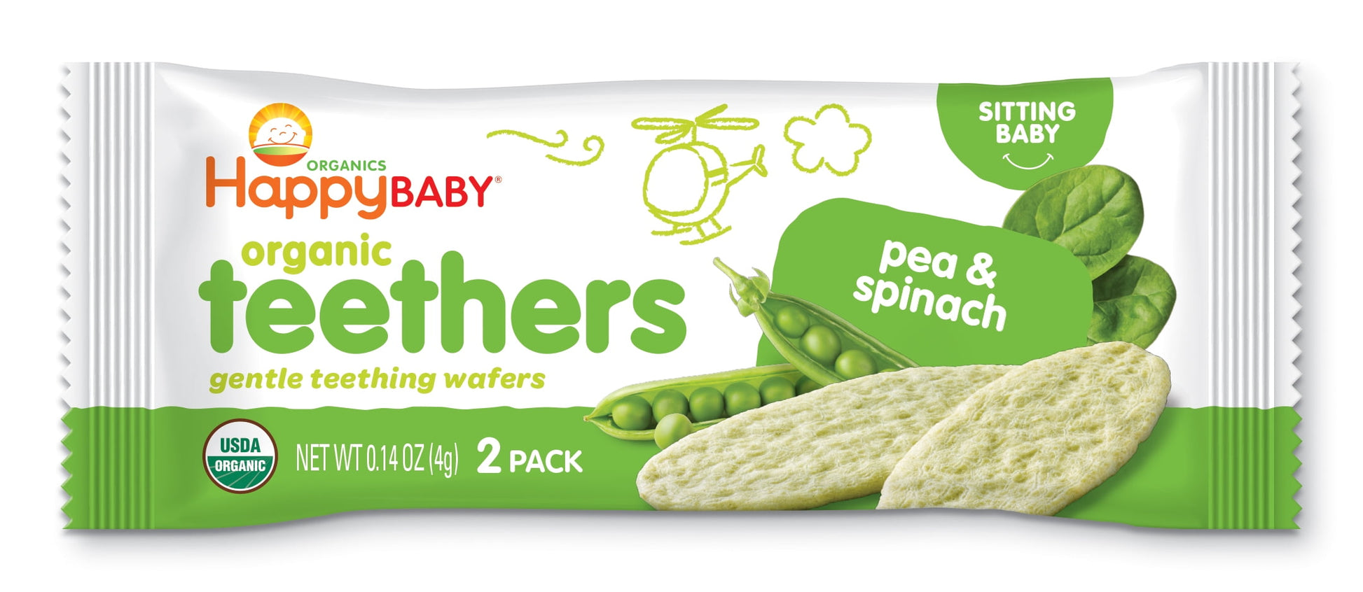 Gentle Teethers, Organic Baby Food, Pea & Spinach, 12 Count