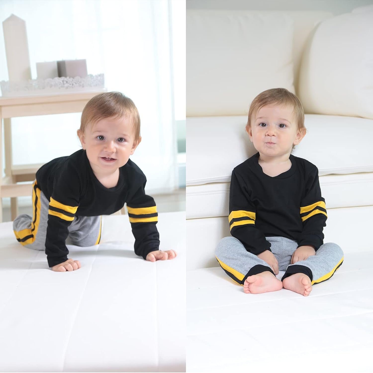 Baby Boy Clothes Stripe Long Sleeve T-Shirt Tops Solid Color Pants Toddler Boy Full Winter Outfits Sets