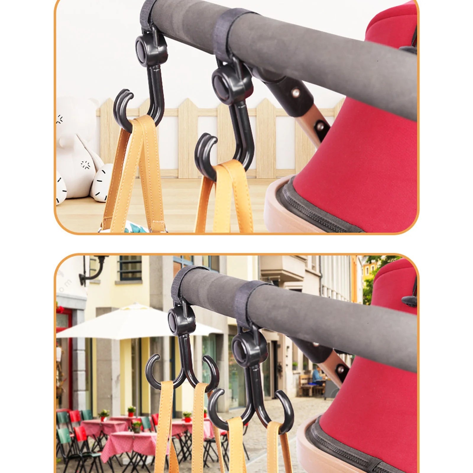 Baby Stroller Double Hook Hanger 2 Pcs Adjustable Storage Hook Clip for Outdoor Traveling Hanging Shopping Dressing and Diaper Bag