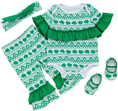 2PCS Clothes Set, 0-24 Months Newborn Baby Girls St. Patrick'S Day Romper +Pants+ Headband +Shoes 4PCS Outfits