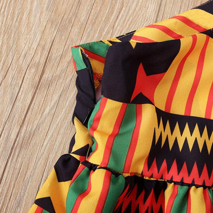 Little Girls Dashiki African Dresses,Toddler Baby Kids Ethnic Style Sloping Shoulder Party Dress Clothes