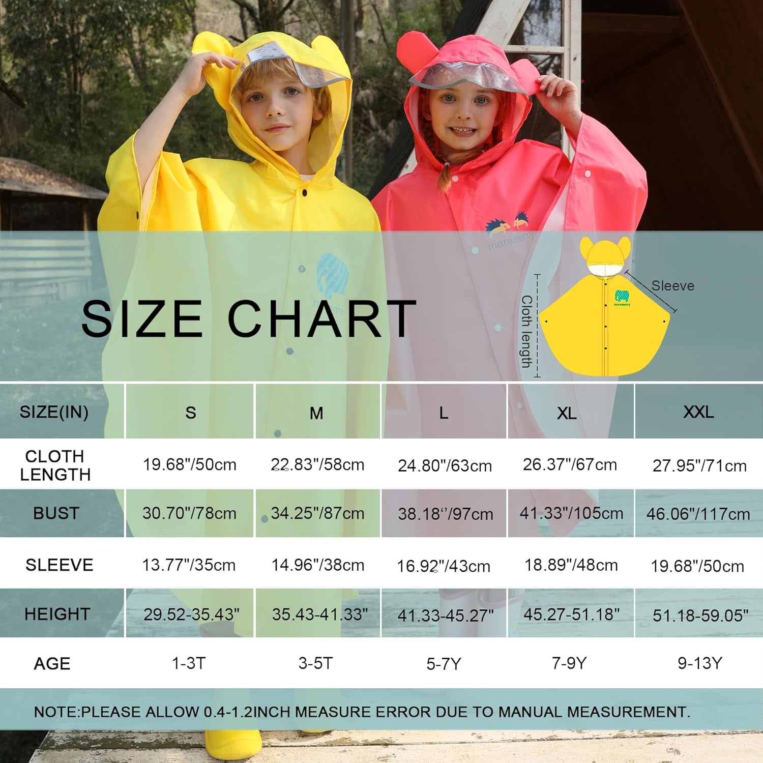 Kids Rain Poncho Cartoon Raincoat Jacket Cute Rain Coat Toddler Boys Girls Rain Cape Light Waterproof Hoodie Outwear