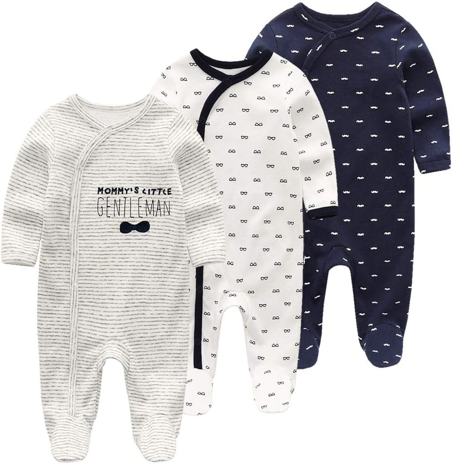 Newborn Baby Boy Girl Organic Cotton Bodysuit Long Sleeve Jumpsuit 3-Pack Outfits Clothes,0-24Months