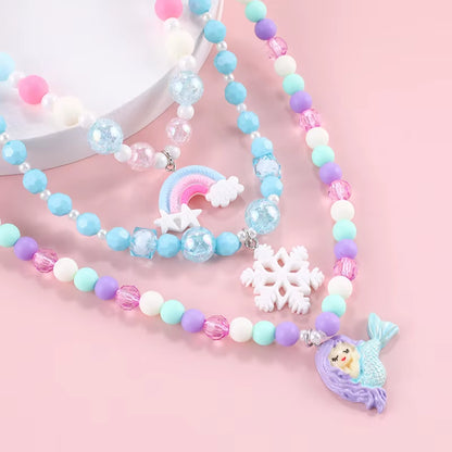 Cute Pendants Kids Necklace Candy Color Beaded Necklace Sweet Little Princess Cartoon Children Jewelry Wholesale